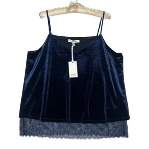 Rose + Olive Velvet Lace Trim Camisole Dark Navy Blue Velour Women's Large NWT